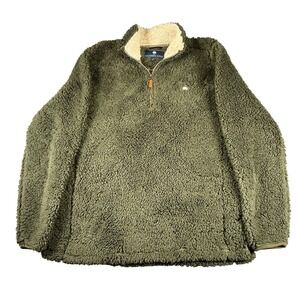 Southern Shirt Mens Large Sherpa Fleece Quarter Zip Pullover Olive Green Logo